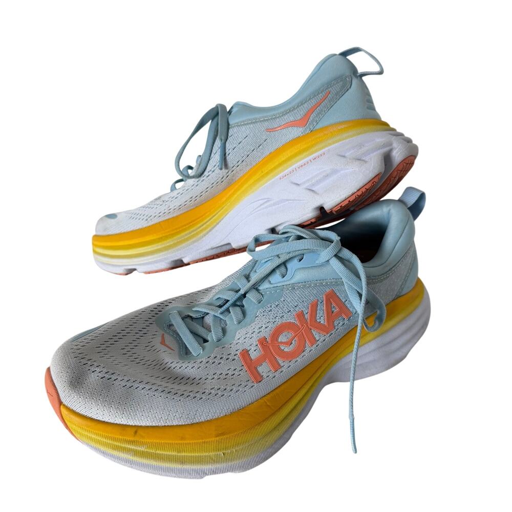 HOKA (8) Bondi 8 Running Shoes Summer Song Country Air Blue Orange Sneakers